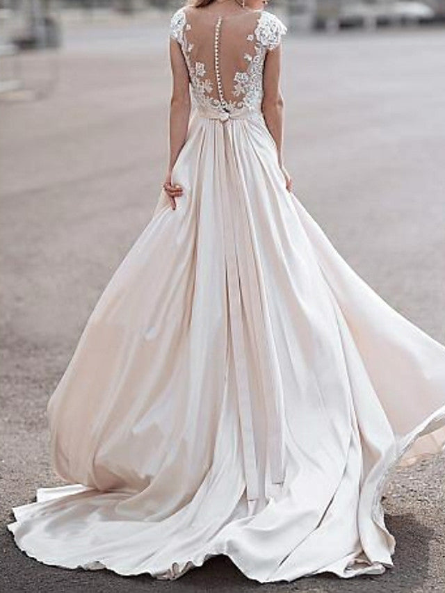 Elegant Sleeveless Deep V Neck Ruffles Beach Wedding Dresses With Lace
