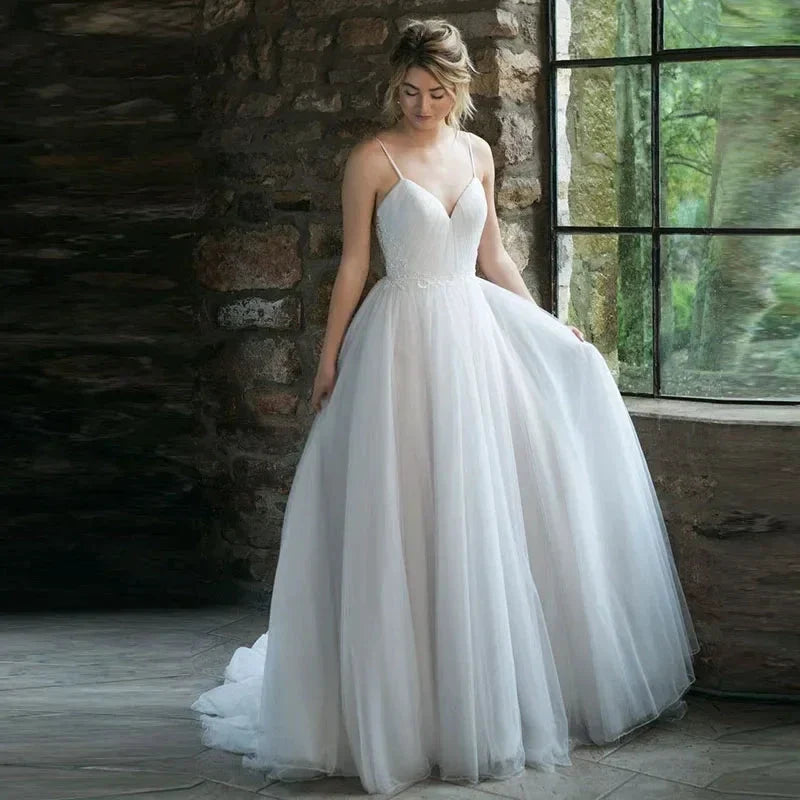 Elegant Spaghetti Straps Backless Pleat Sweetheart Sexy Wedding Dress Robe De Mariee Sofuge Boho Dubai Arabic Abiti Da Sposa (ZD14103)
