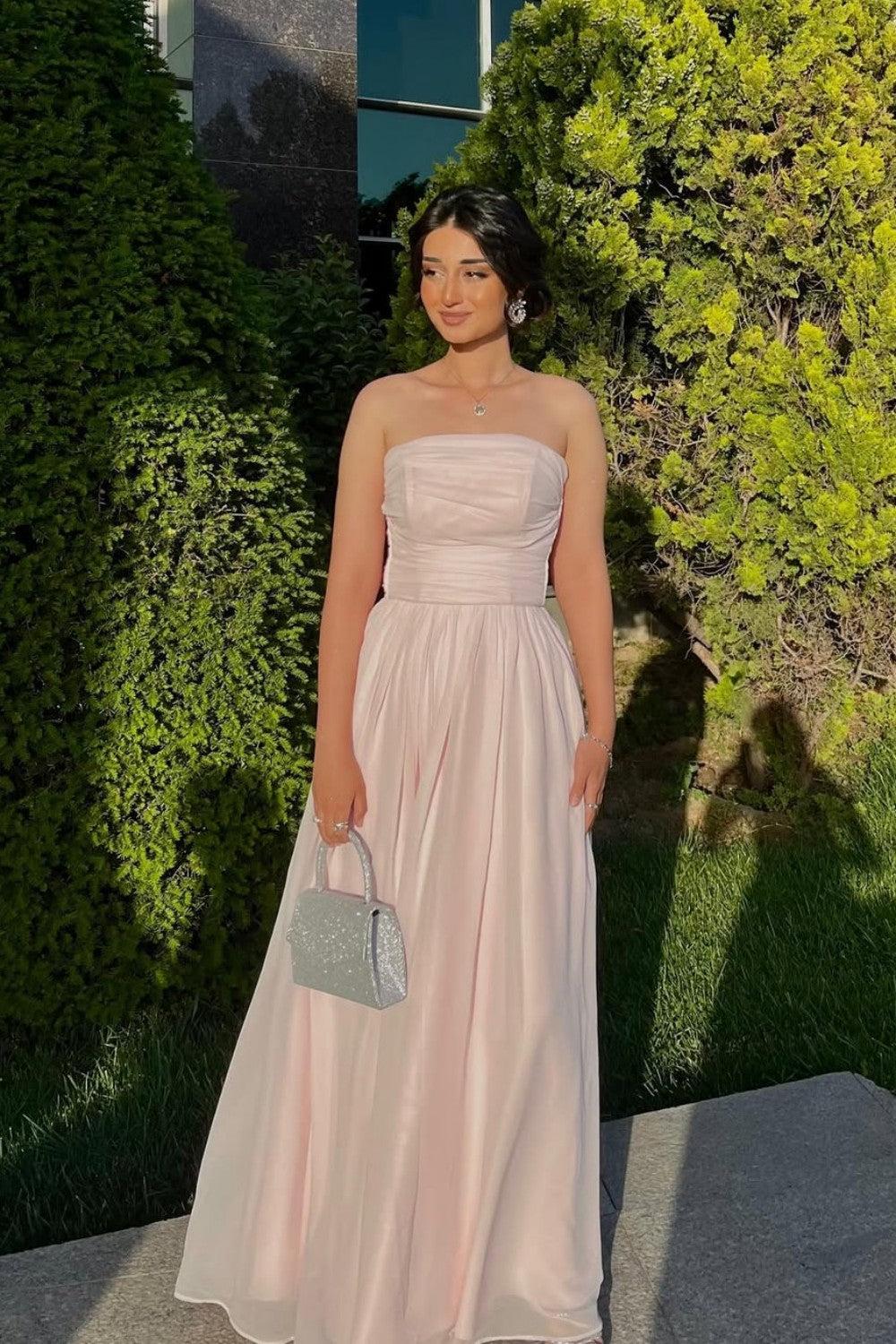 Suzhoufashion Elegant Strapless A-Line Chiffon Long Prom Dress With Scarf Detail Formal Evening Gown