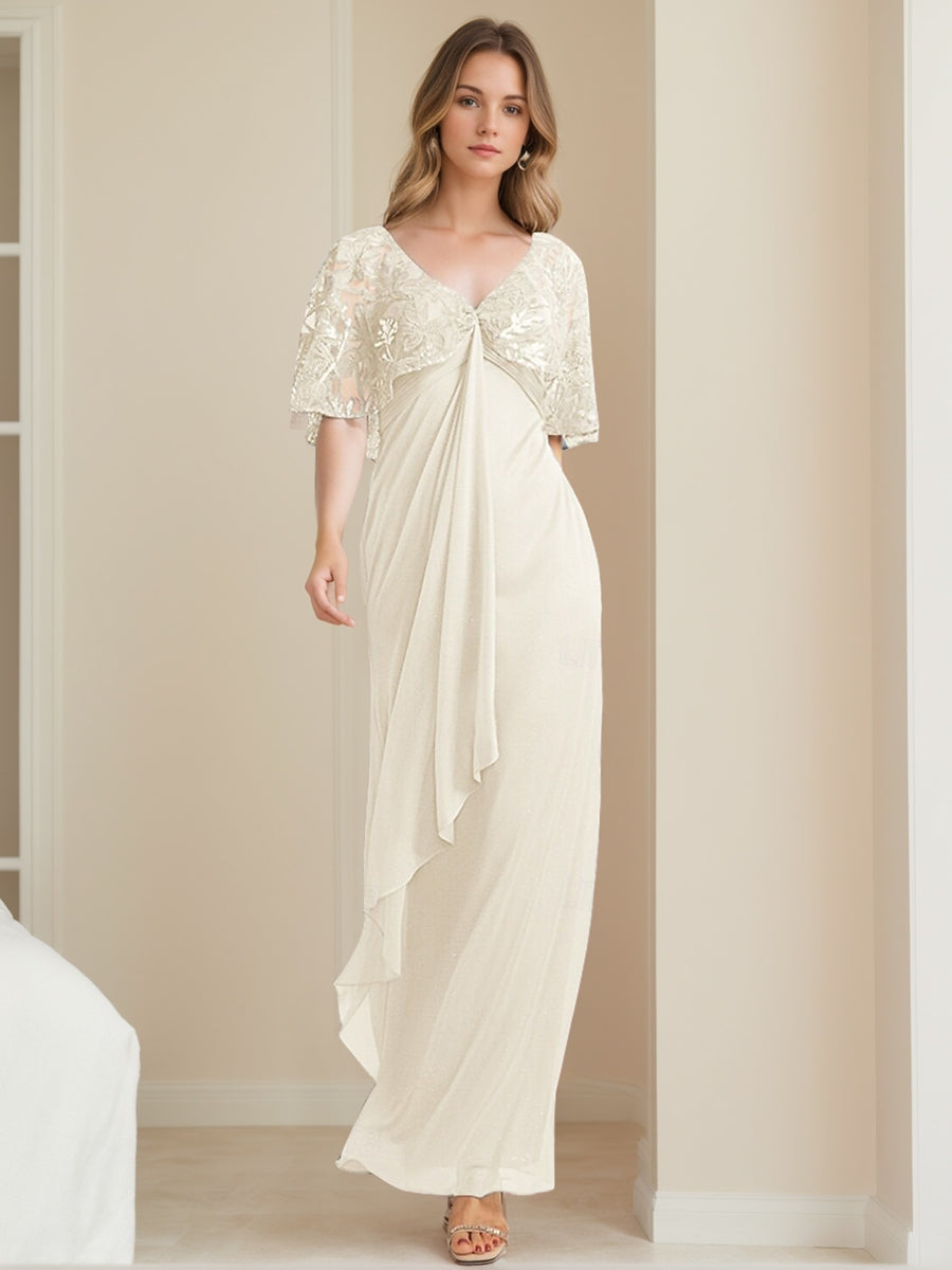 Elegant V Neck A Line Mother of the Bride Dress with Appliques Ankle Length