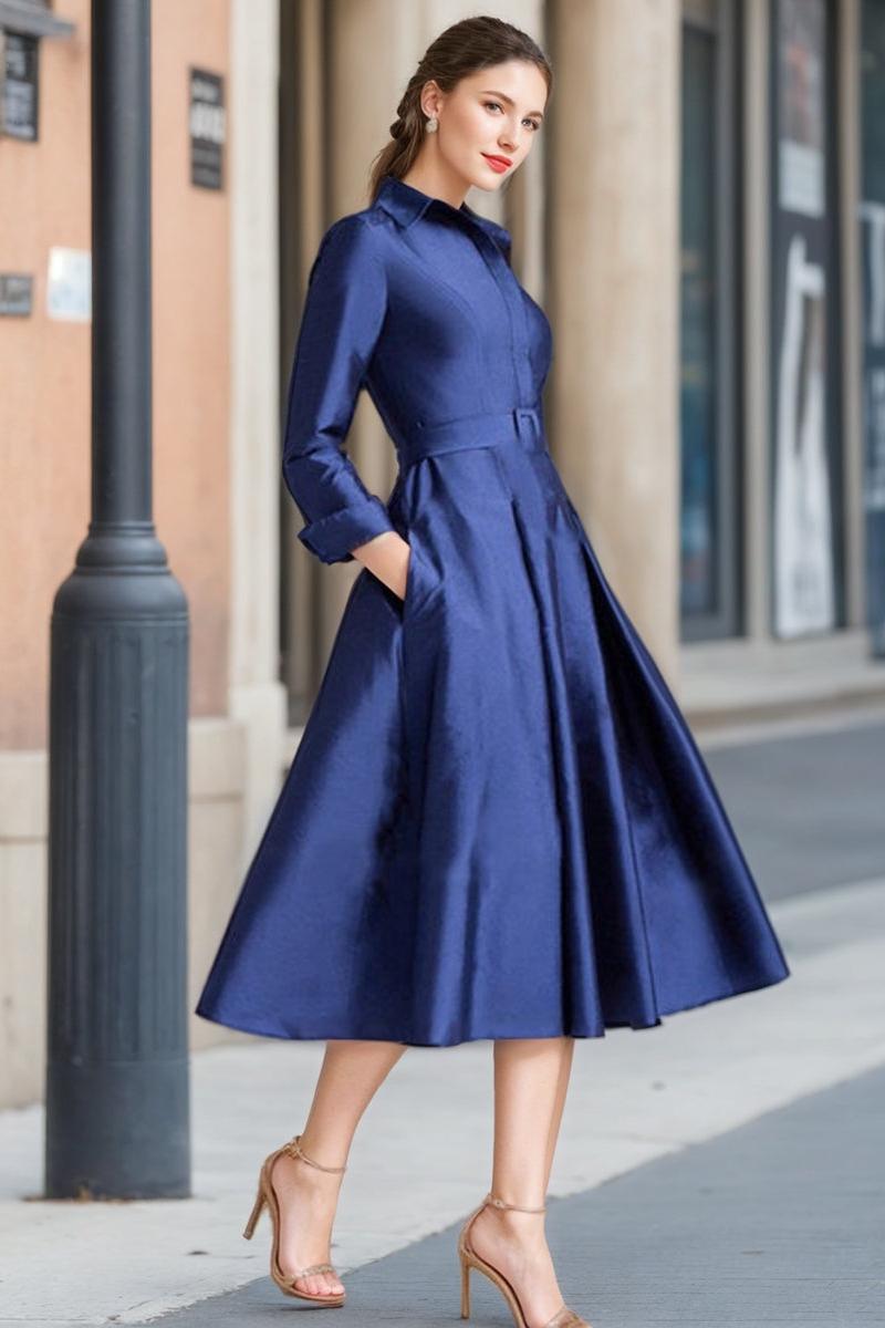 Elegant V Neck A Line Tea Length Dress for the Mother of the Bride