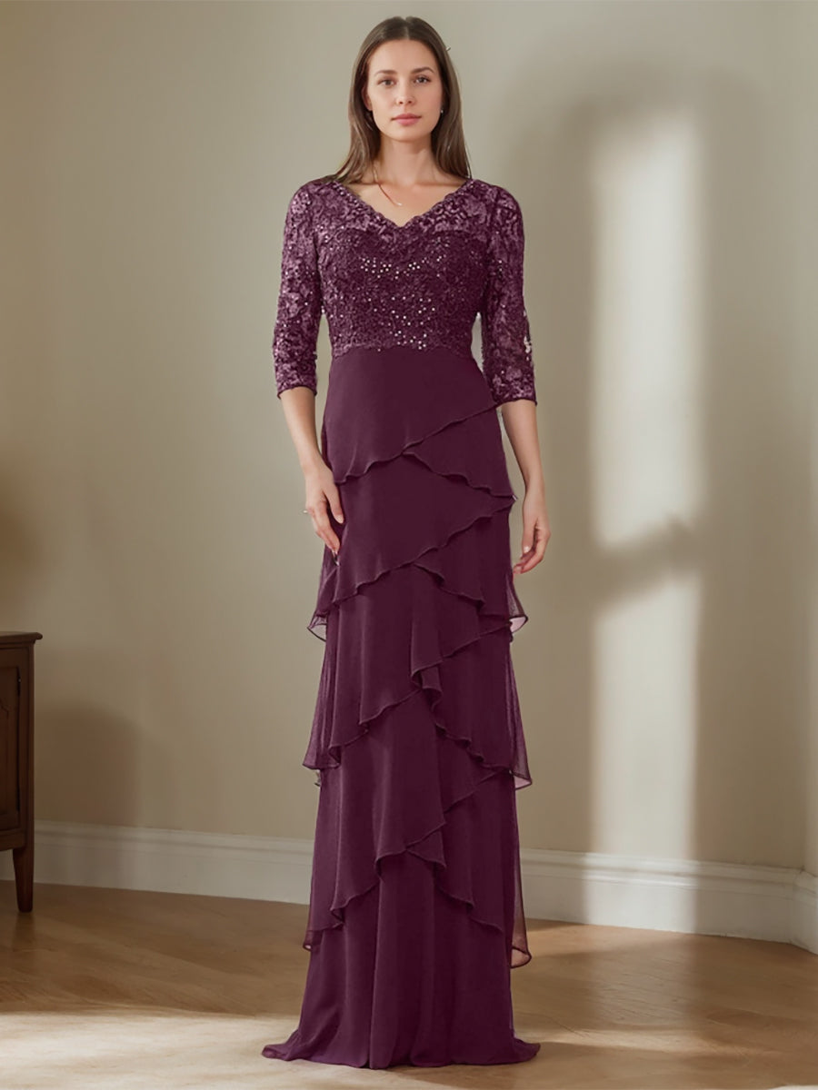 Elegant V Neck Chiffon Sheath Dress for Mothers of the Bride & Groom with Ruffles and Appliques