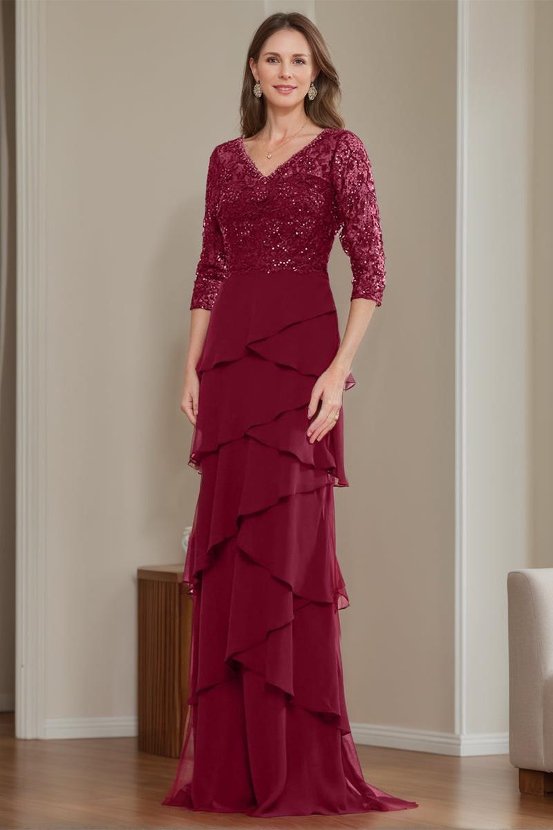 Elegant V Neck Chiffon Sheath Dress for Mothers of the Bride & Groom with Ruffles and Appliques