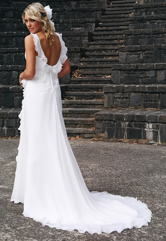 Elegant V-neck Chiffon Beach Wedding Dress Summer Beach Ruffles Sleeveless Beach Bridal Dresses