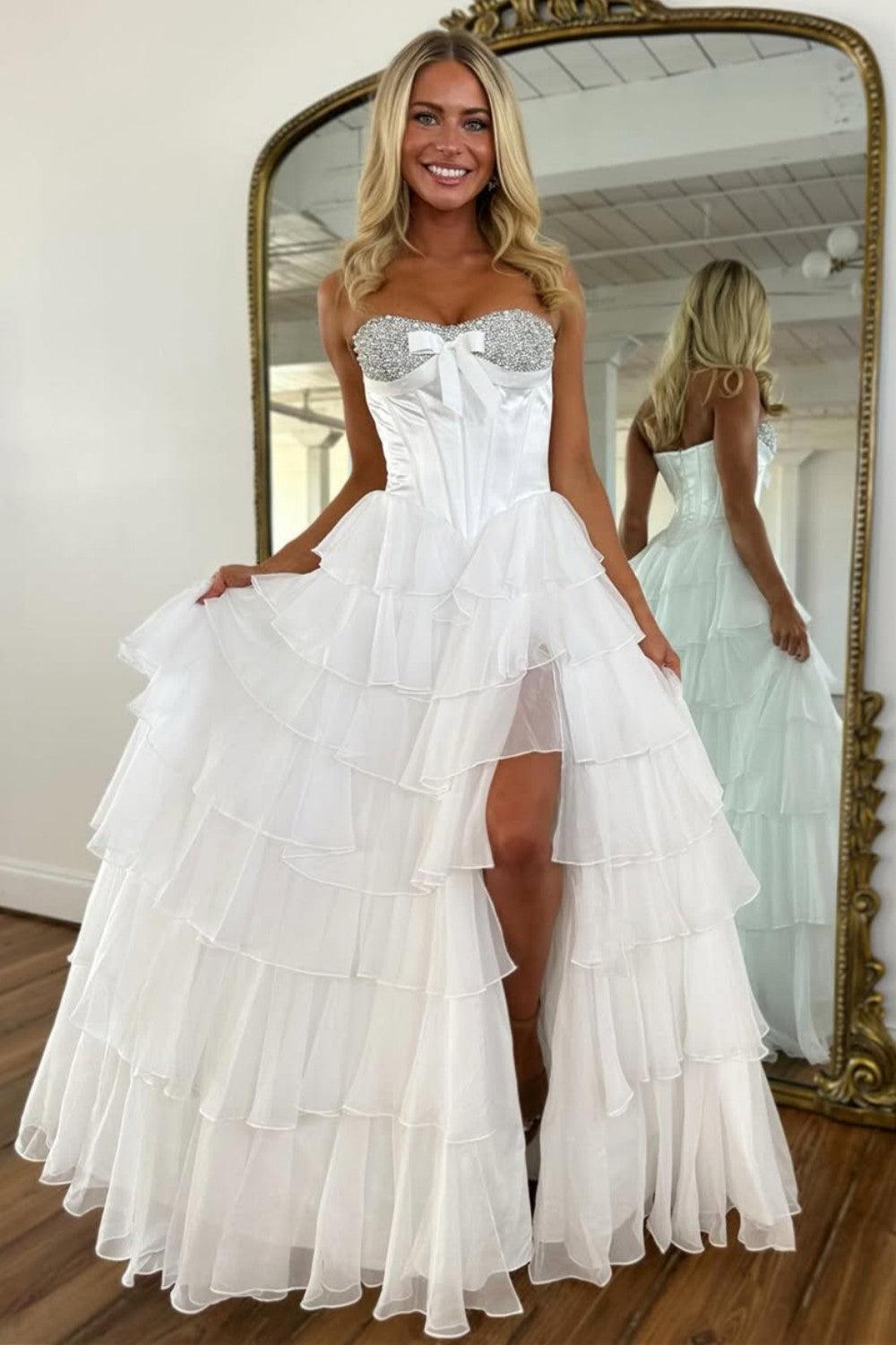A Line Sweetheart Yellow Corset Prom Dress With Beading Ruffles Formal Evening Gown