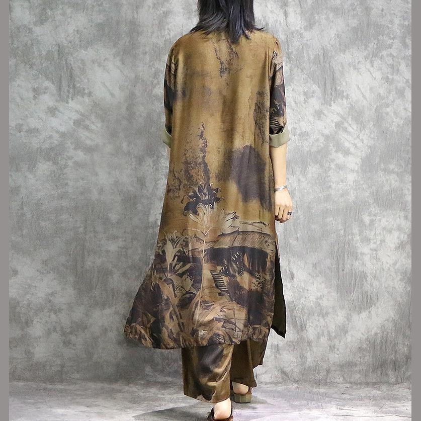 Elegant wide leg pant silk Tunics yellow two pieces Plus Size Dress summer prints