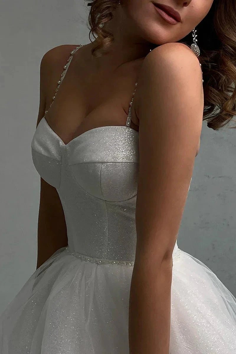 Elegant A-Line Spaghetti Straps Sweetheart Tulle Wedding Dress (ZD16171)
