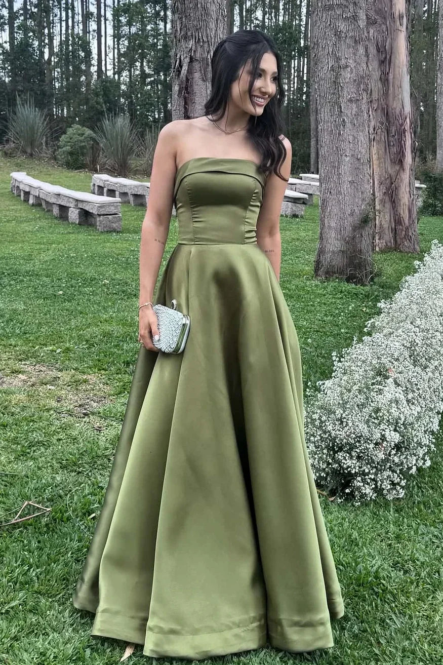 Elegant A Line Strapless Mint Green Long Prom Dress with Criss Cross Back
