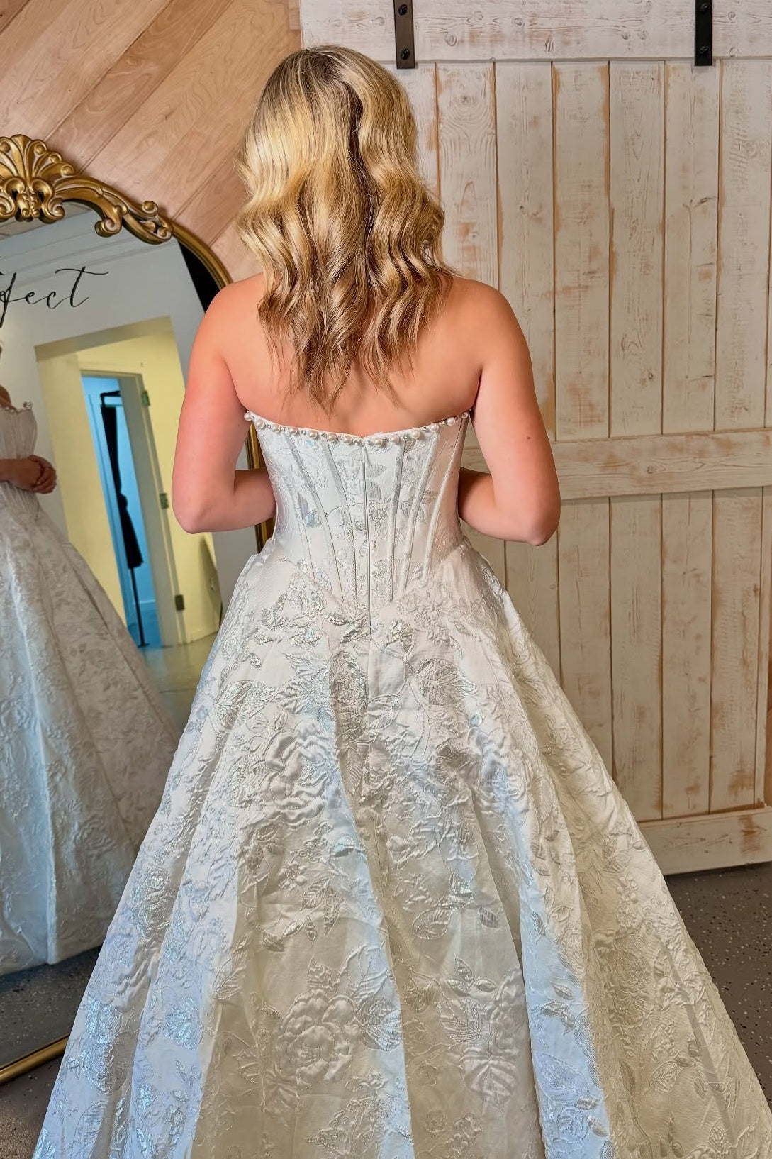 Elegant A Line Strapless White Corset Prom Dress with Pearls - View 2 | VelvetHem