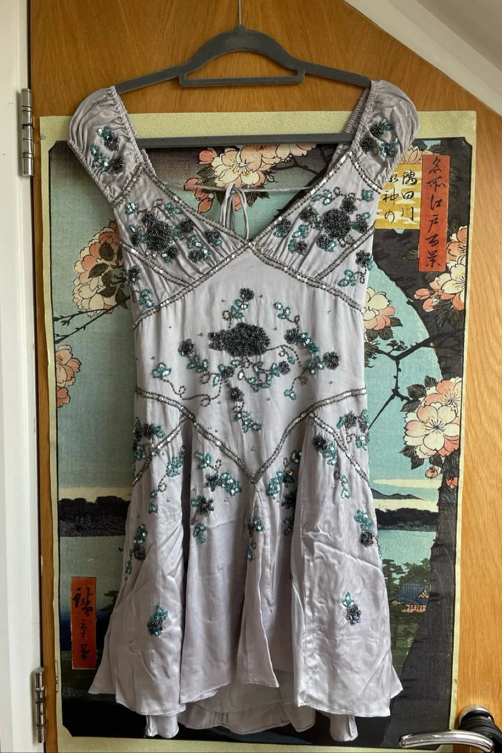 Gorgeous A Line V Neck Grey Short Homecoming Dress with Embroidery