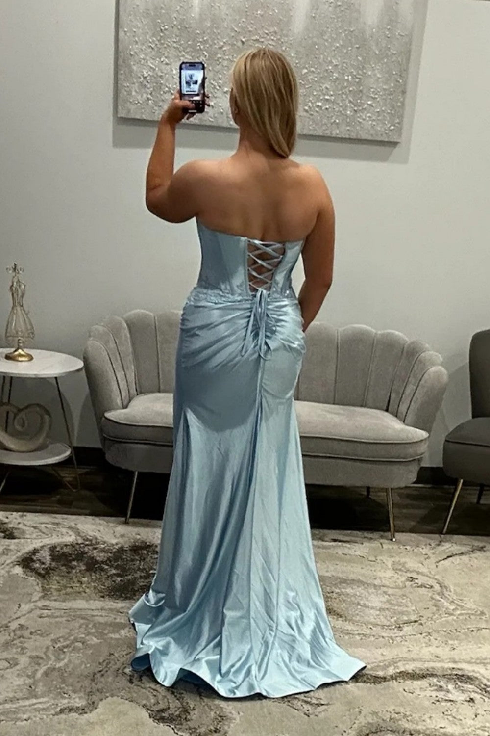 Hot Mermaid Sweetheart Black Corset Prom Dress with Appliques Slit - View 6 | VelvetHem