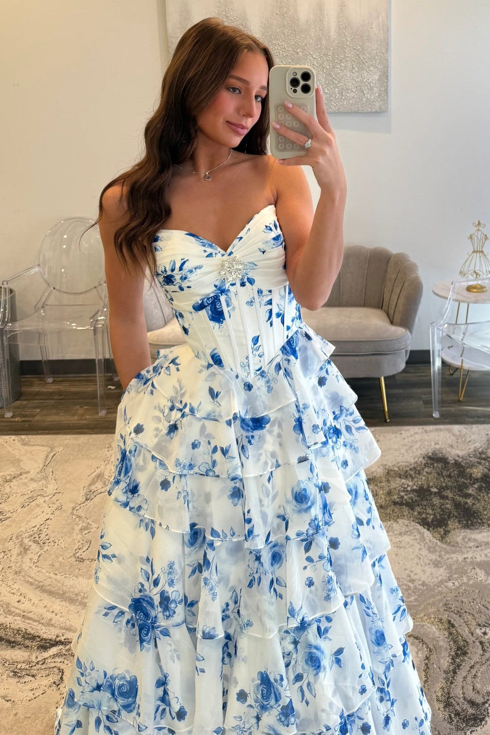 Gorgeous A Line Sweetheart Blue Corset Prom Dress with Ruffles