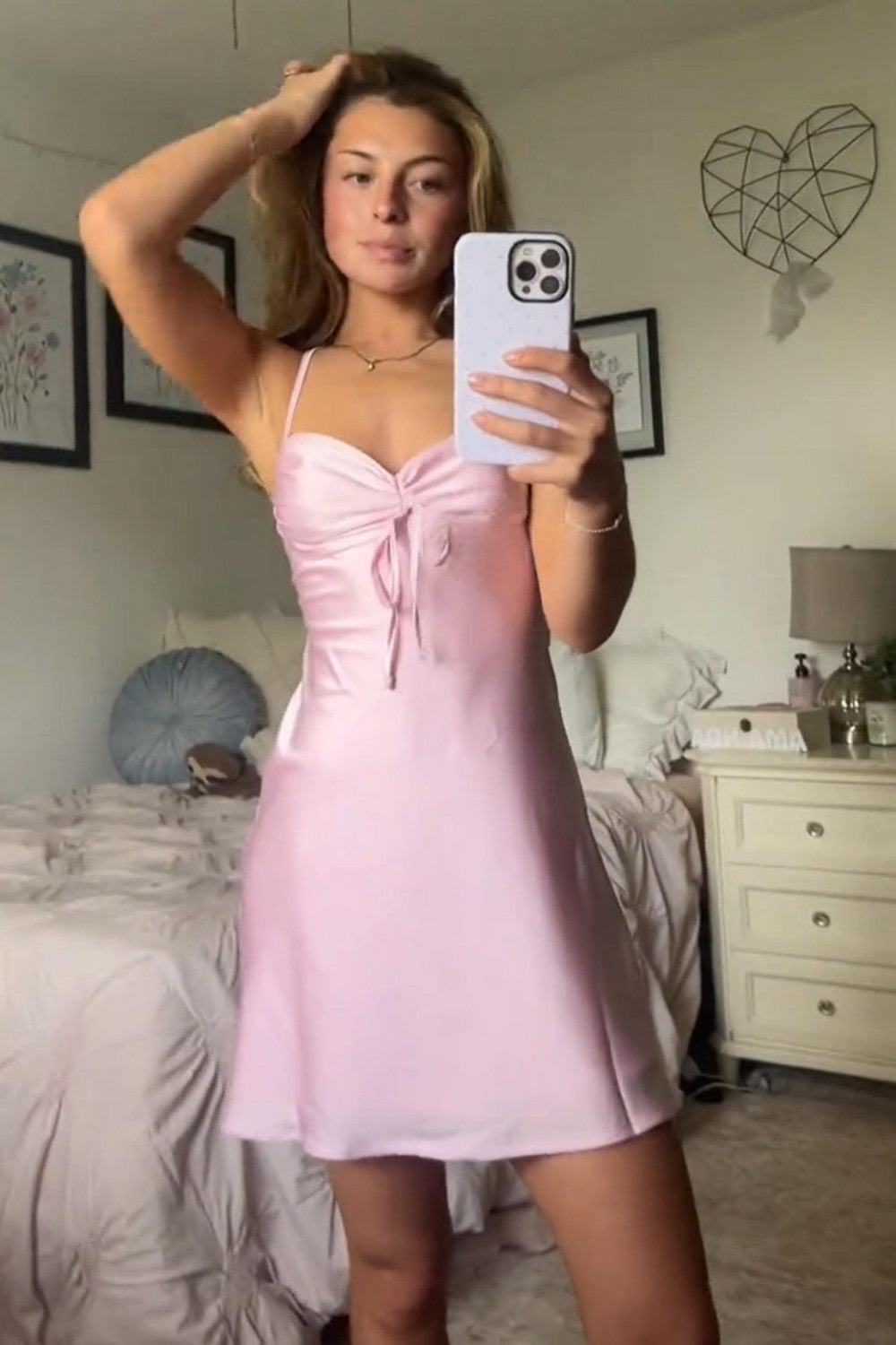 Elegant Pink Satin Strapless Homecoming Dress with Bow Front Mini Dress
