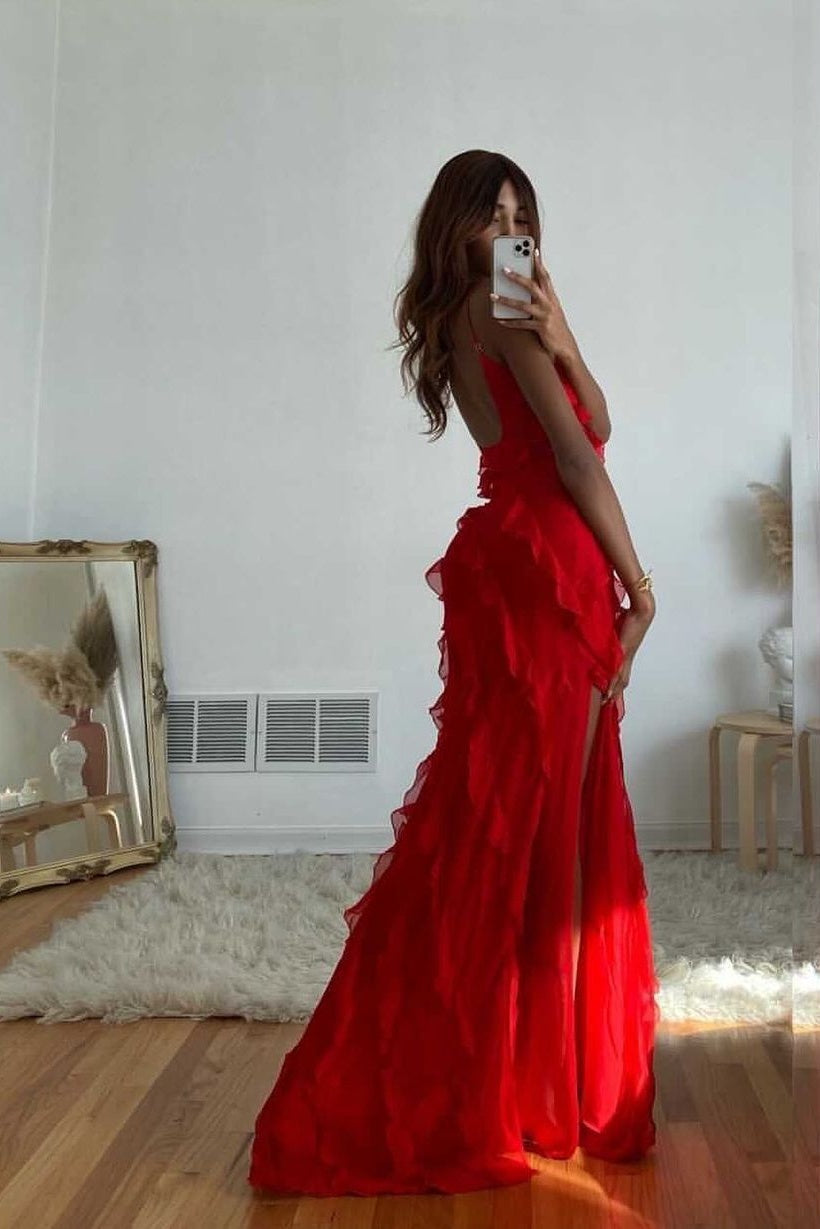 Elegant Sheath Spaghetti Straps Black Long Prom Dress with Ruffles - View 15 | VelvetHem