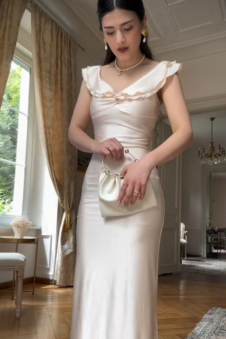 Elegant Sheath Sweetheart Ivory Long Party Dress with Ruffles - View 2 | VelvetHem