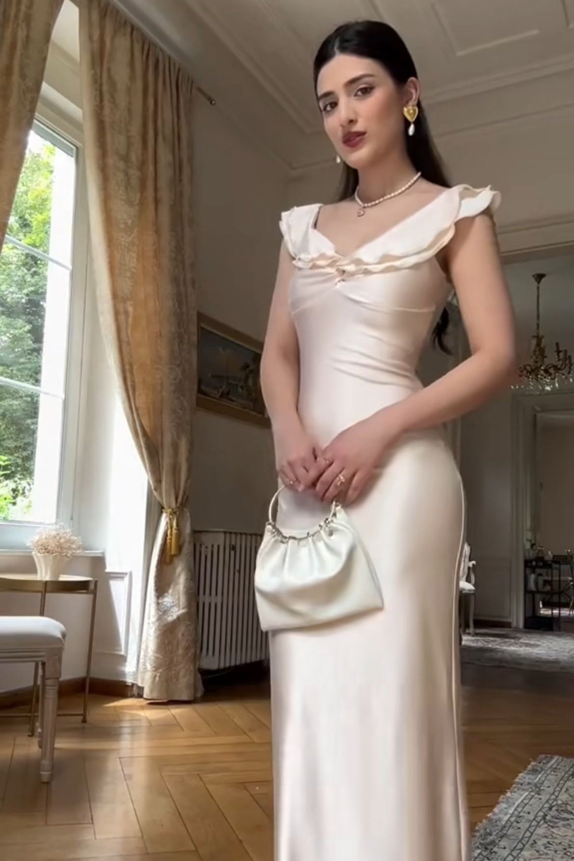 Elegant Sheath Sweetheart Ivory Long Party Dress with Ruffles - VelvetHem