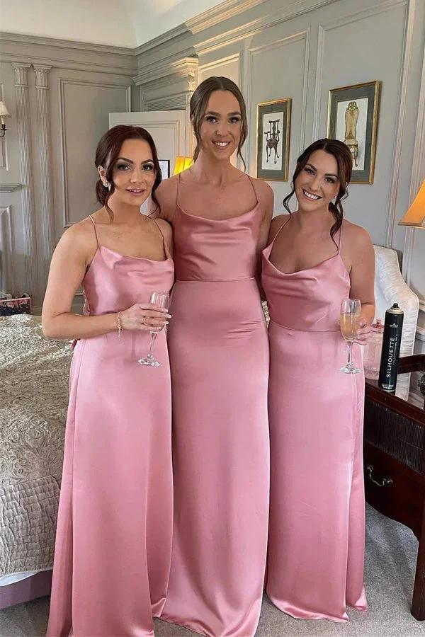 Elegant Straps Pink Floor Lenght Long Bridesmaid Dress BD108 by pgmdress