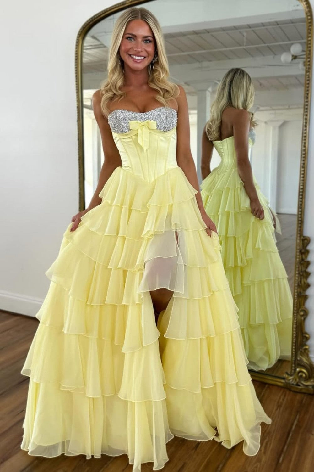Princess A Line Sweetheart Pink Corset Prom Dress with Beading Ruffles - VelvetHem