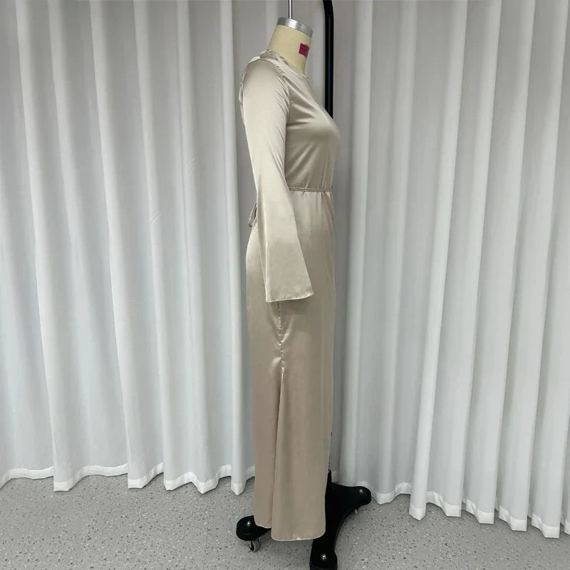 Autumn Fashion Slim Flare Sleeve Lace Up Maxi Dress