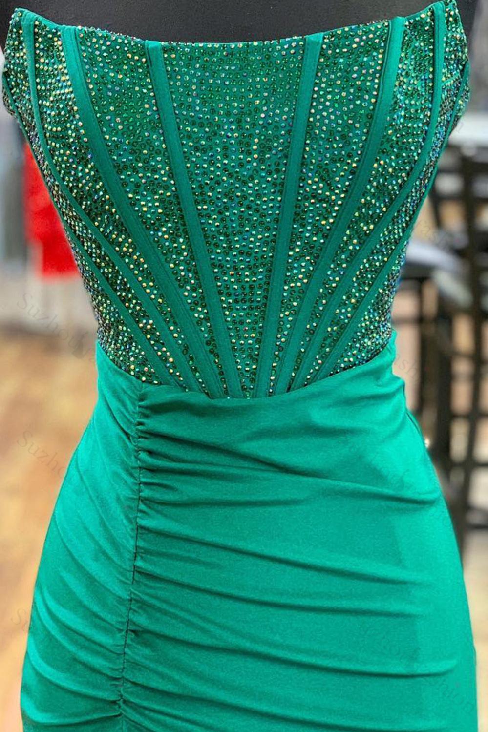 Red Prom Dress Beaded Corset Mermaid Long Formal Dress With Slit