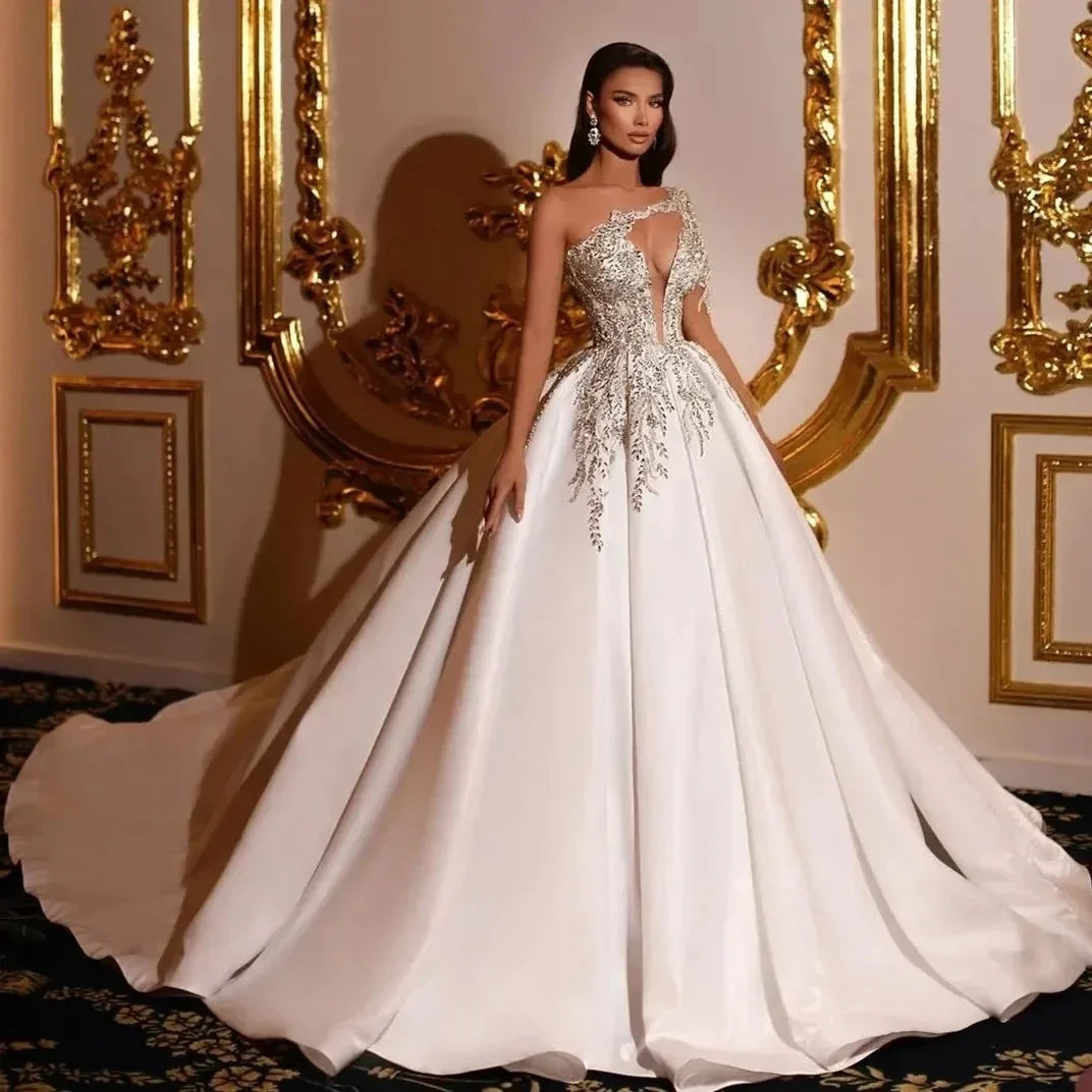 Exquisite Applique Wedding Dresses A Line Deep V Neck Ball Gowns Ruched Tulle Illusion Long Sleeve Formal Beach Party Vestidos (ZD13350) - VelvetHem