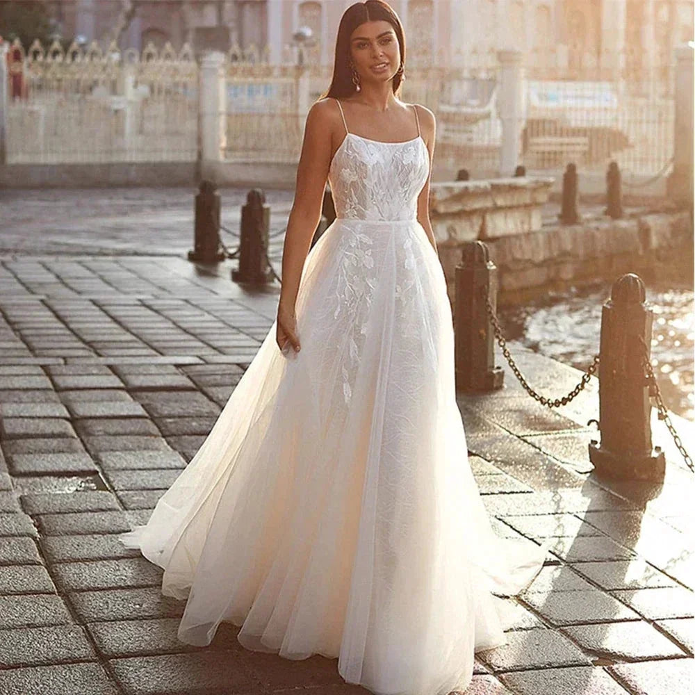 Exquisite Off Shoulder Sleeveless Mopping Wedding Dresses New Classic Square Collar Lace Princess Beautiful Bridal Gown by payinti