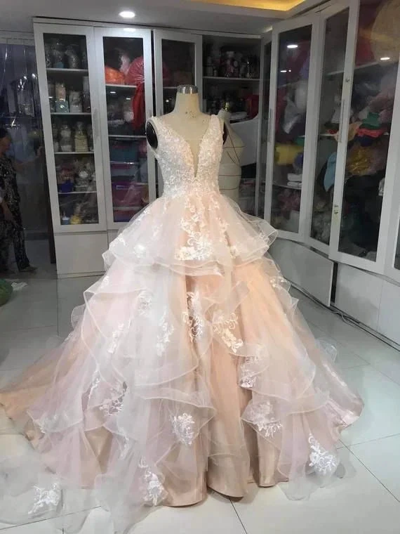 V Neckline Wedding Dress,Beautiful Ivory Wedding Dress,Romantic Wedding Dress Y6302 by simplepromdress