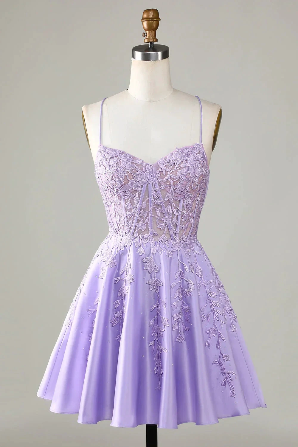 Purple Corset A-Line Satin Short Homecoming Dress With Lace (ZD11765) - VelvetHem