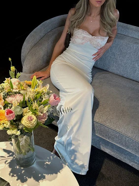 Elegant Strapless White Sheath Evening Dress Long Prom Party Dress - View 2 | VelvetHem