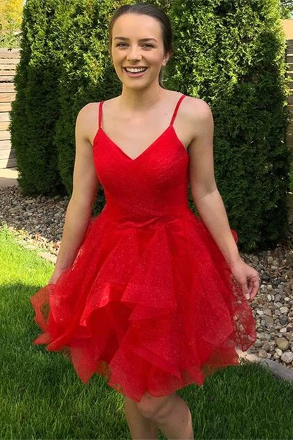 Princess Red A-line Ruffles Short Homecoming Dress - VelvetHem
