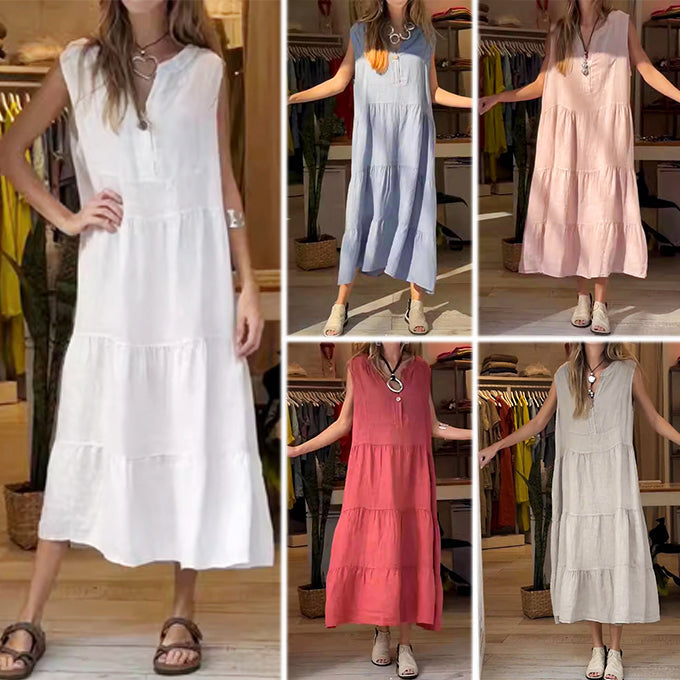 Victoria Exclusive Vesper Solid Color Cotton and Linen Dress for Women Elevated Occasion Wear