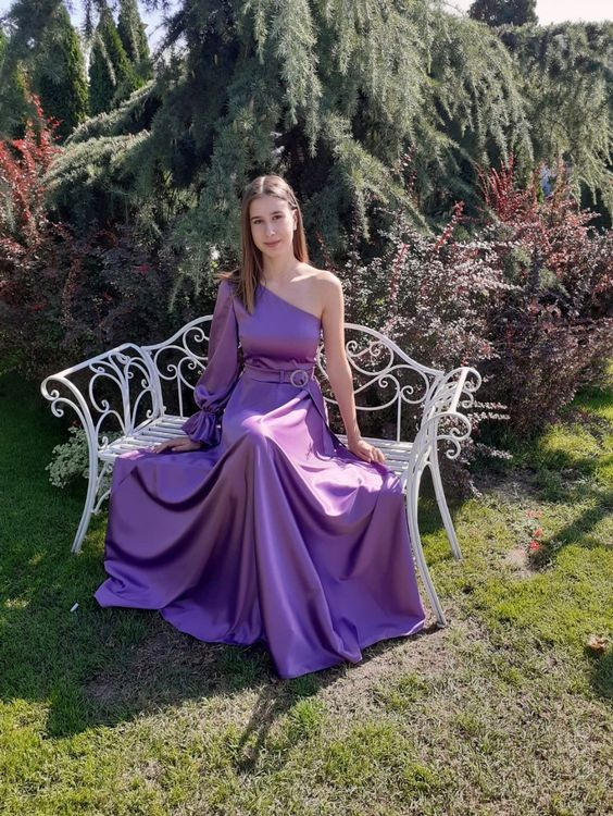 Simple One Sleeve Prom Dress,Wedding Guest Outfit - VelvetHem