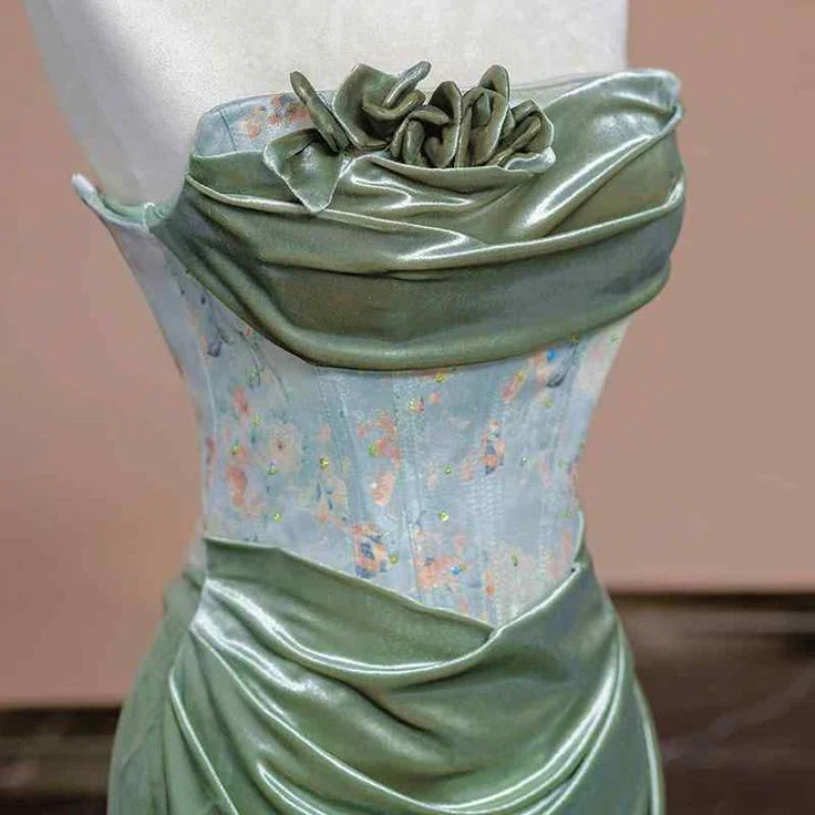 Elegant Light Green Satin Long Prom Dress Strapless Party Evening Dress