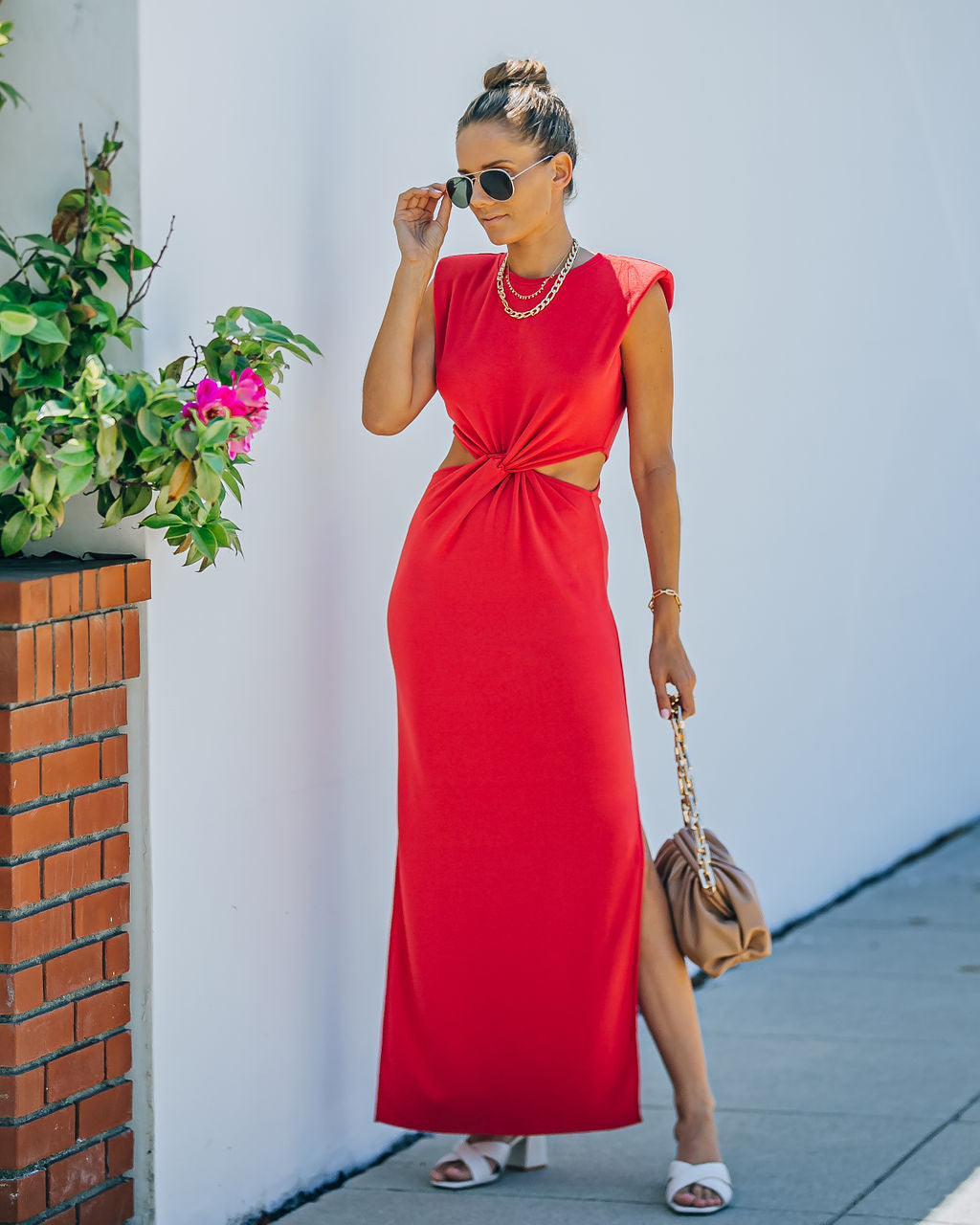 Sweet Escape Cutout Twist Knit Maxi Dress Red