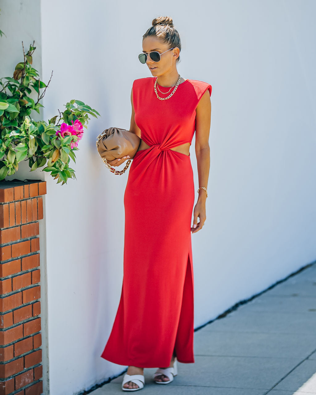 Sweet Escape Cutout Twist Knit Maxi Dress Red