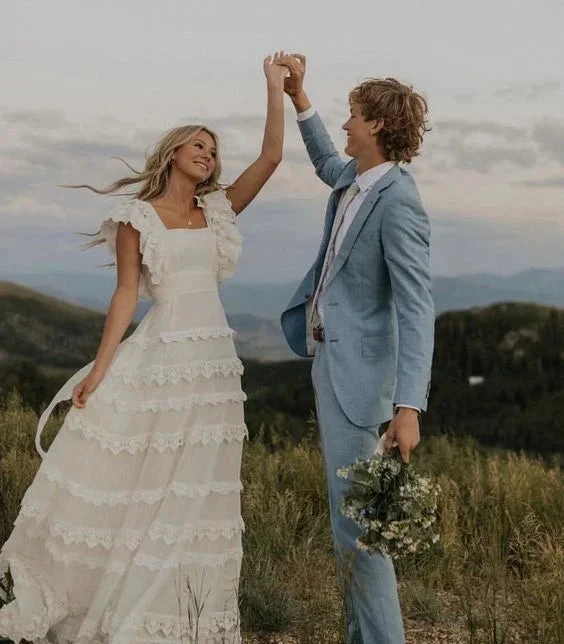 A Line Wedding Dress Long Square Neck Bridal Dresses Y4258 by simplepromdress