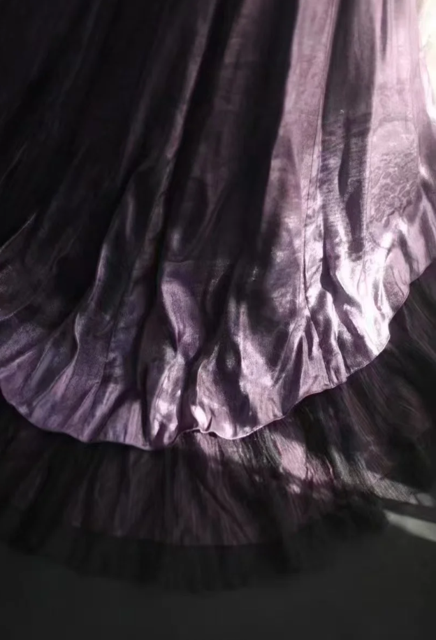 Unique One Shoulder Purple Satin Pleated Tulle Appliques Long Party Dress Birthday Prom Dress - View 7 | VelvetHem