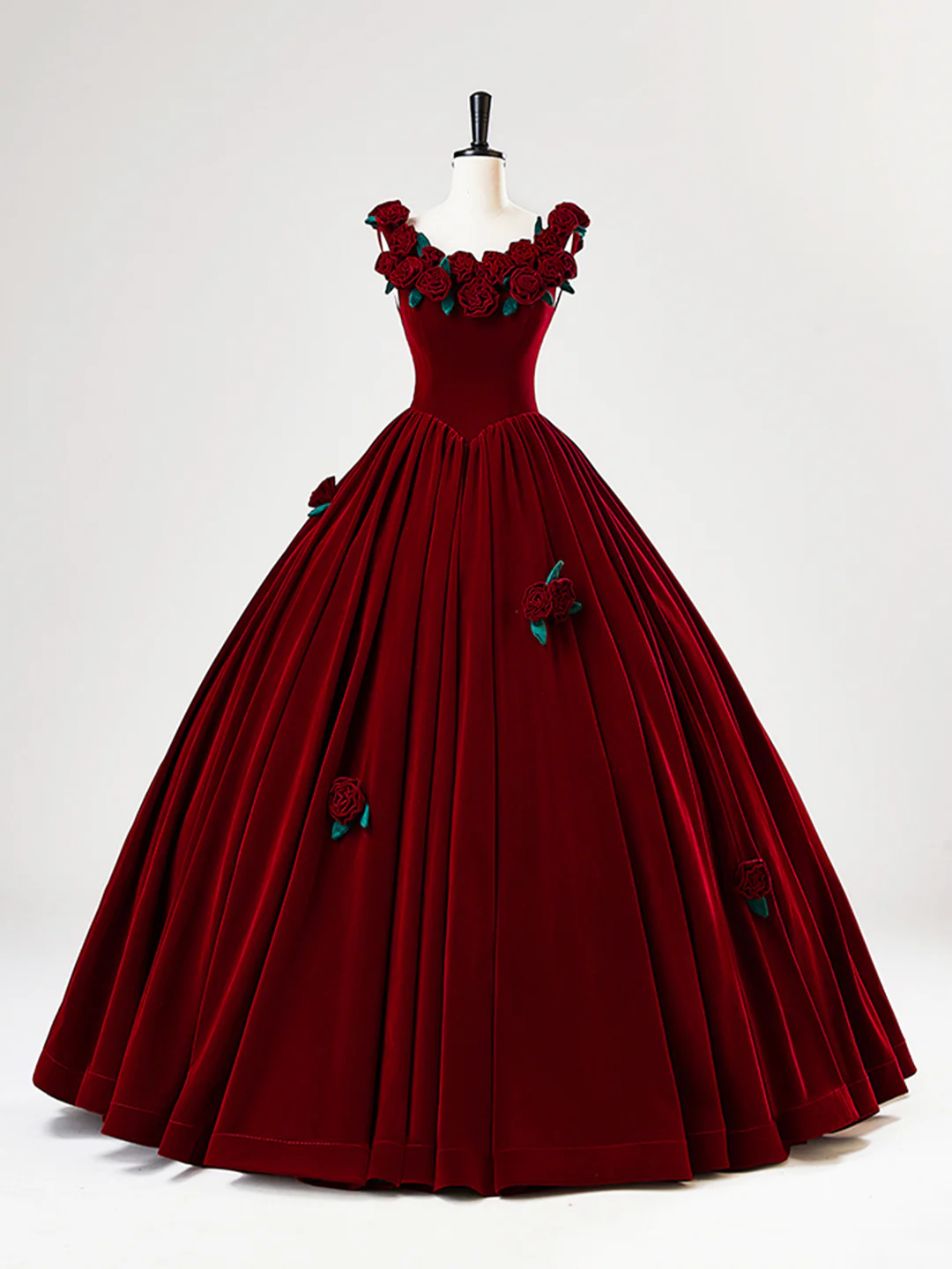 Charming Red Velvet A Line Rose Flowers Ball Gown Sweet 16 Dress Quinceanera Dress - VelvetHem