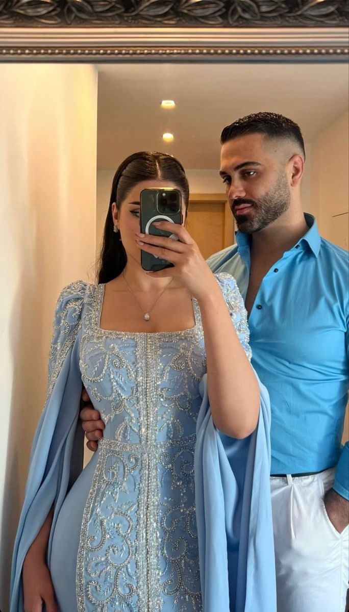 Elegant Blue Beaded Sequins Luxury Evening Dresses Satin Trim with Shawl Arabian Dubai Muslim Prom Dress Y4669 - VelvetHem