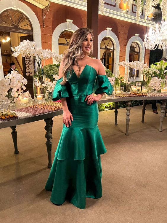 Elegant Green Satin Mermaid Evening Dress Green Formal Dress Y6188 - VelvetHem