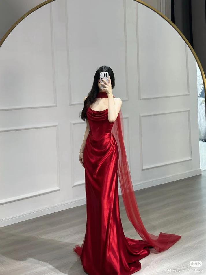 Charming Strapless Mermaid Long Prom Dress Red Evening Dress Y8075 - VelvetHem