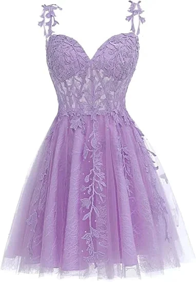 Purple Floral Tulle Short Homecoming Dress with Lace Rhinestones Appliques Y857 by simplepromdress