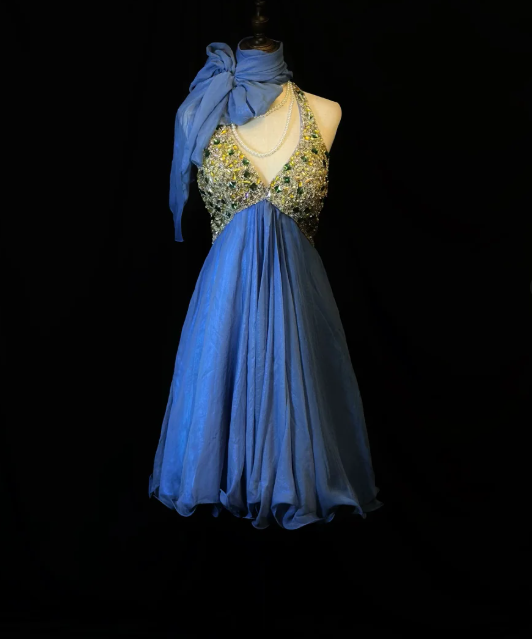 Gorgeous Halter Blue Chiffon Beaded Cocktail Dress Formal Homecoming Dress - VelvetHem