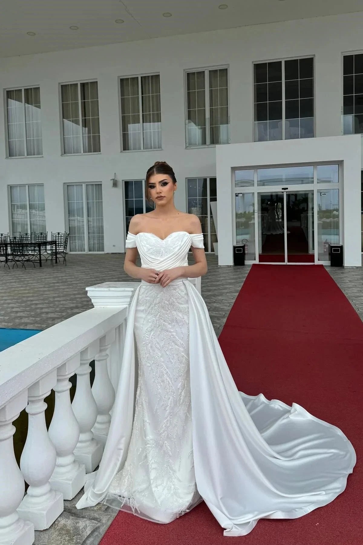 Fabulous A-Line Off-The-Shoulder Sleeveless Appliques Lace White Wedding Dresses (ZD15578) - VelvetHem