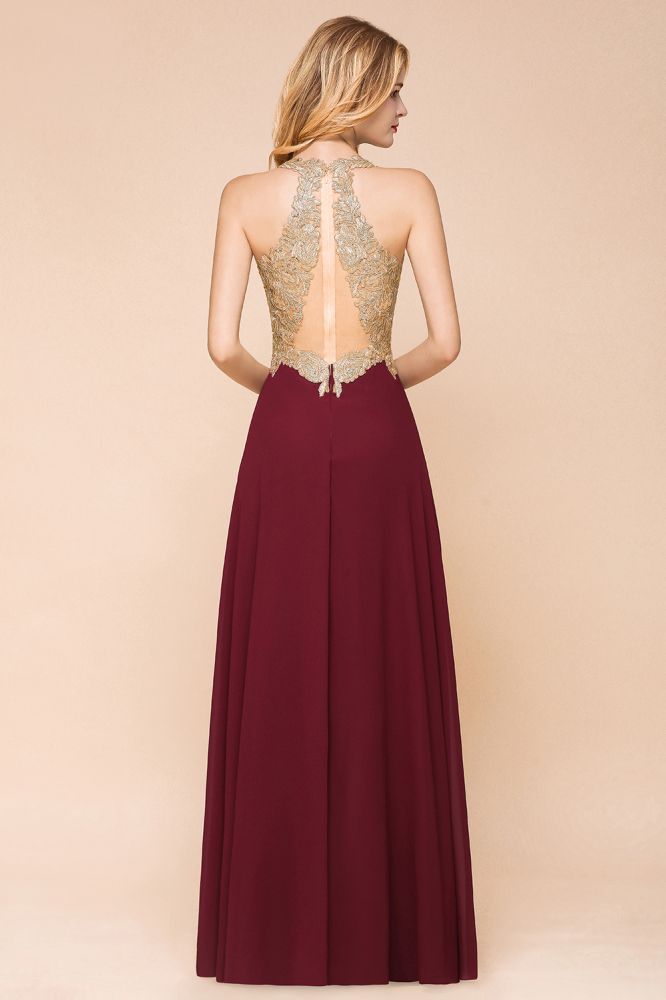 Fabulous Gold Appliques Party Dress Chiffon Lace Prom Long Ball Gown