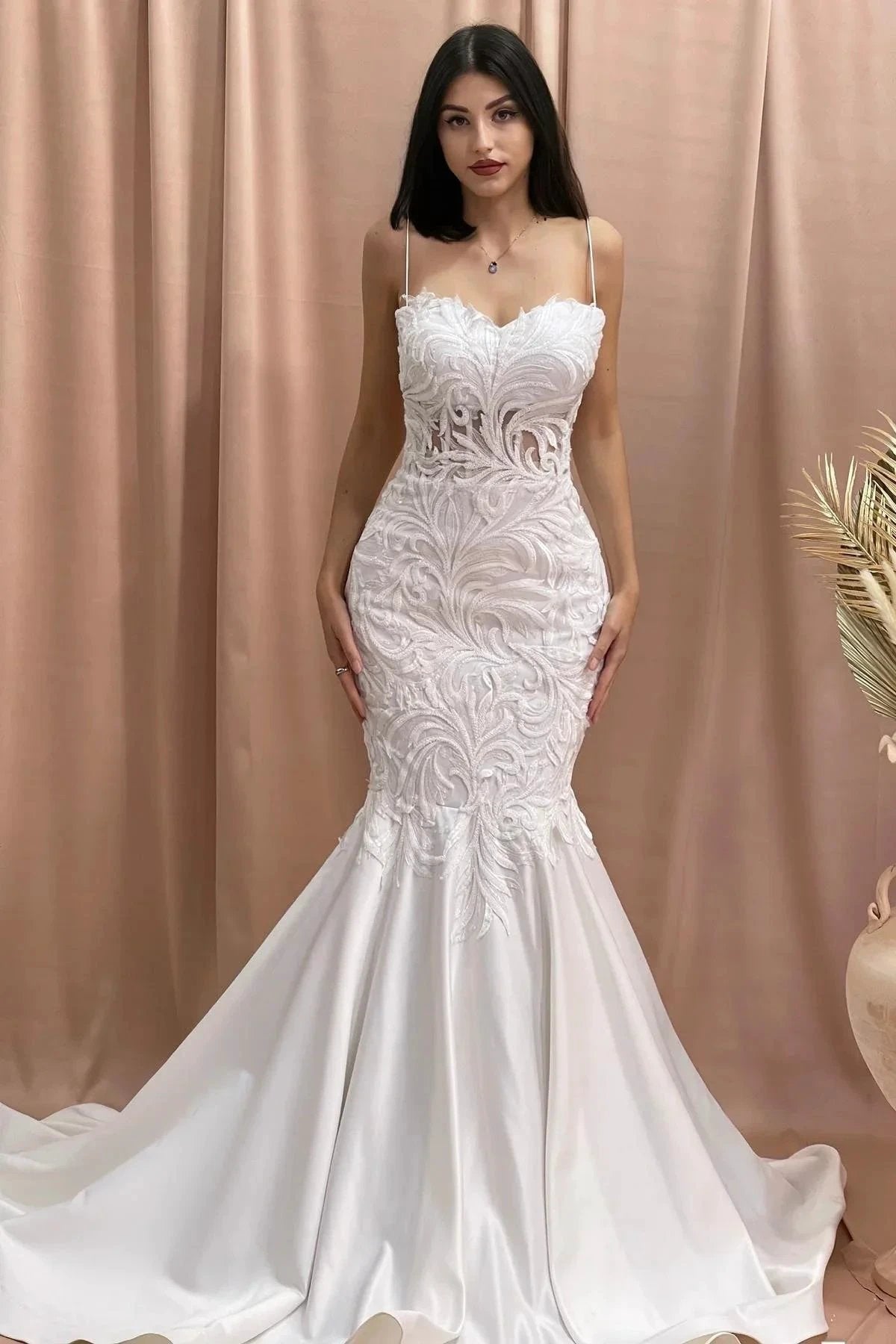 Fabulous Mermaid Sweetheart Sleeveless Appliques Tulle Satin Wedding Dresses (ZD15580)