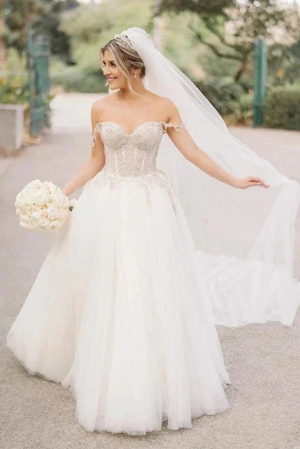 Fairy A Line Sweetheart Tulle Wedding Dresses with Beading (ZD16145) - VelvetHem