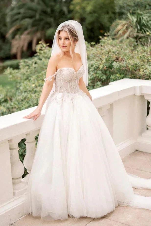 Fairy A Line Sweetheart Tulle Wedding Dresses with Beading (ZD16145)