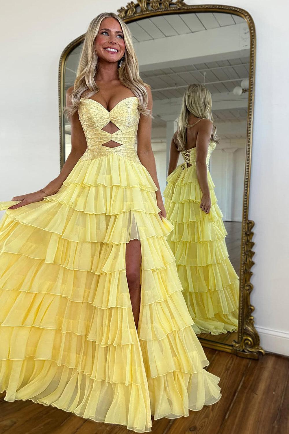 Suzhoufashion Fairytale Prom Dress With Glitter Bodice Layered Ruffle Skirt And Lace-Up Back Formal Evening Gown