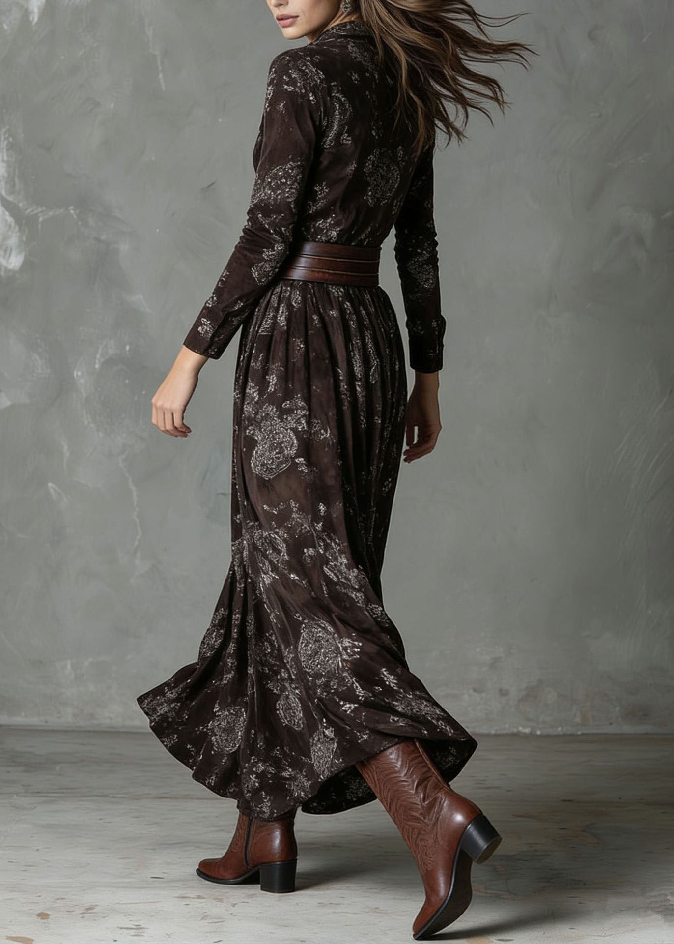 Fashion Handmade Peter Pan Collar Print Cotton Robe Dresses Fall